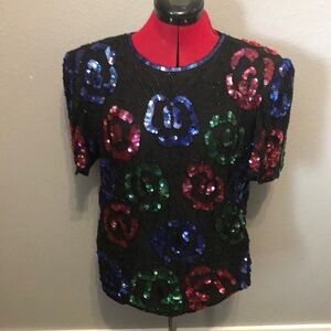 Vintage Lawrence Kazer Evening top Women's M formal sequins cocktail silk party